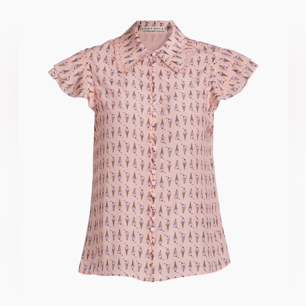 NWT- Alice + Olivia Martel Ice Cream-Print Silk Blouse size L